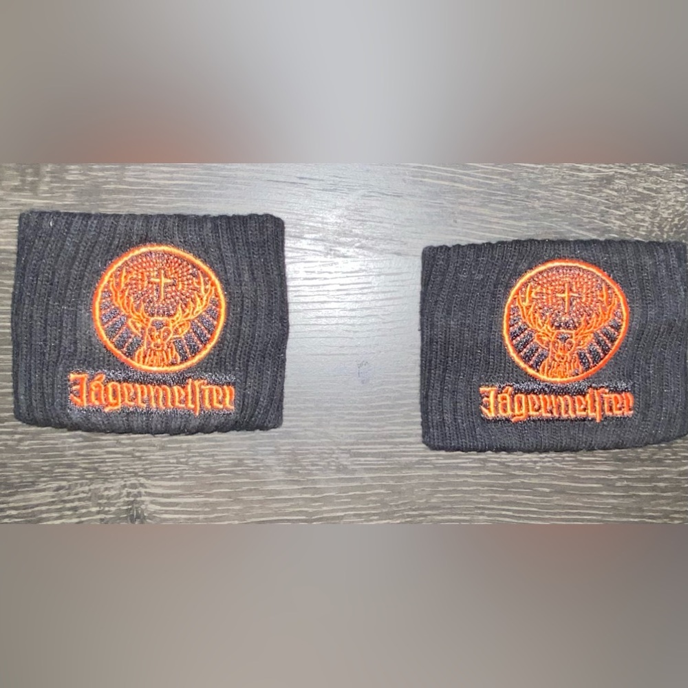 JAGER SWEAT WRIST BANDS, BLACK AND ORANGE, NEW NEVER USED